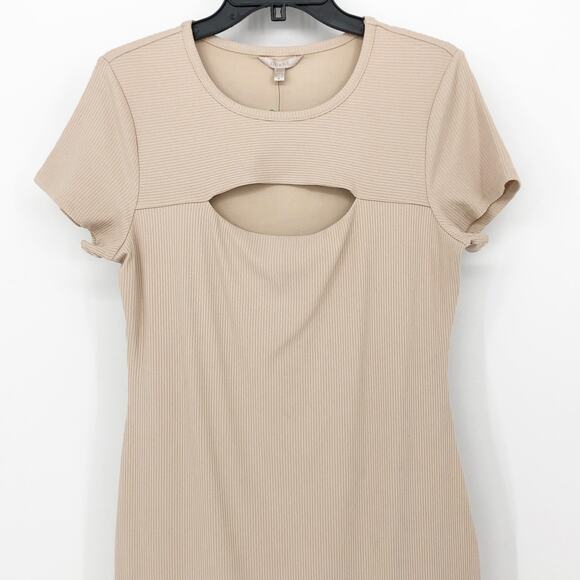 GUESS Women's Essentials Lana Dress XL Beige Short Sleeves Bodycon Cut Out NWT - Picture 5 of 11
